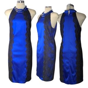 Le Chateau Royal Blue Elegant Dress with Black Accents Size XL